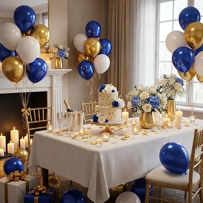 Blue and Gold Balloons, 12 Inch Blue and White Balloons - Image 4