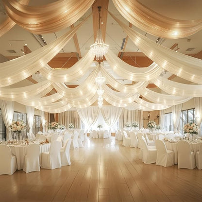 6 Panels Ivory Ceiling Drapes - Image 6