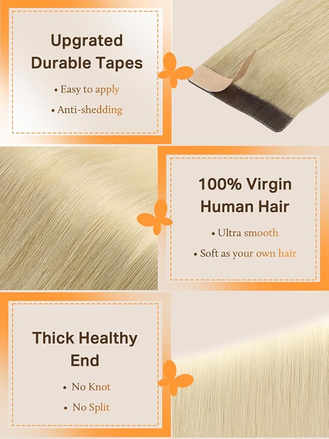 DOORES Human Hair Extensions Tape in, Light Brown to Golden Platinum Blonde 22 Inch 30g 10pcs, Tape in Hair Extensions Real Human Hair Extensions Straight Long Straight