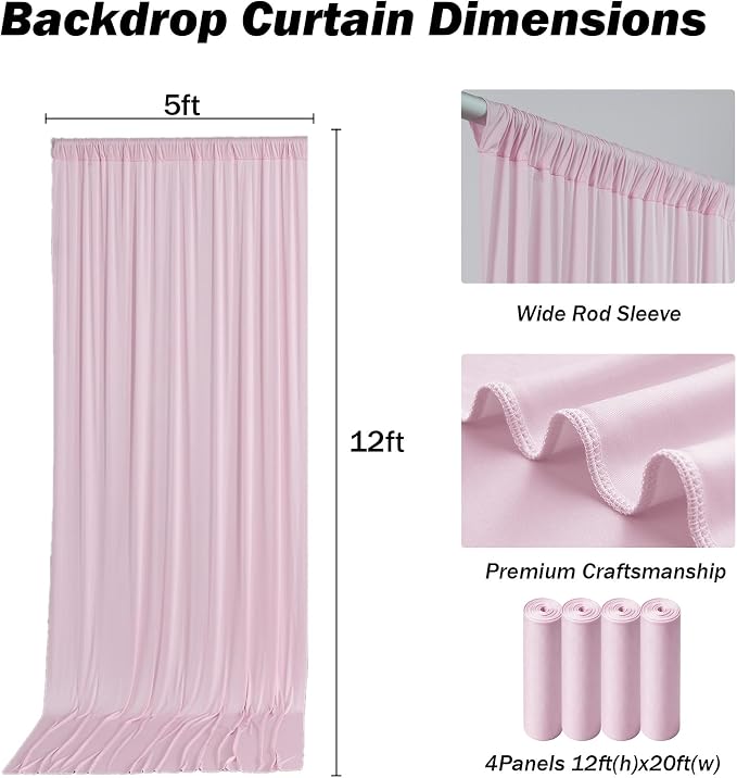 20x12 ft Light Pink Backdrop Curtains - Image 3