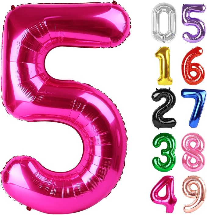 Hot Pink Number 5 Balloon 40 Inch, 5th Birthday Decorations Men Women | Foil by IWERP