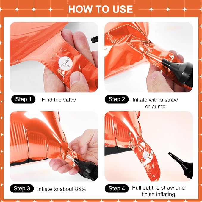 Black and Orange Square Foil Balloons 25 Pcs Metallic Black and Orange Balloons - Image 2