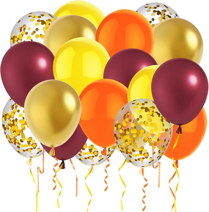 50 Pcs 12 Inch Fall Balloons Fall Birthday Party Decorations Burgundy Orange by PheiLa