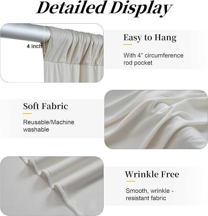 12ft x 10ft Wrinkle Free Beige Backdrop Curtains - Image 3