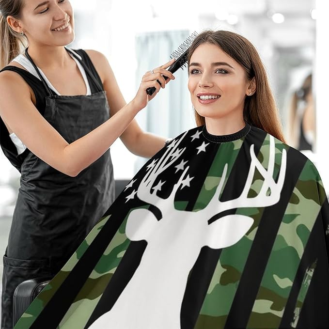 Soft Professional Hair Cutting Cape with Adjustable Closure Barber Cape Deer Camo Camouflage American Flag Hunting Black