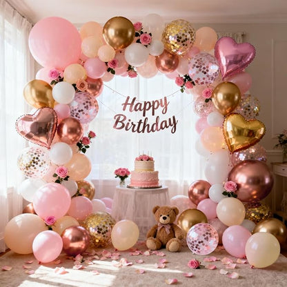 Rose Gold Pink White Balloon Arch Kit, - Image 4