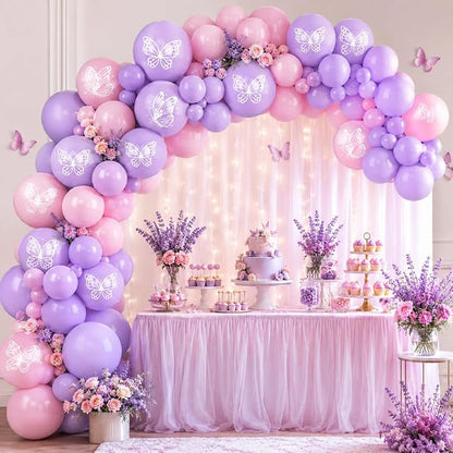 Butterfly Balloons, Maca Pink Maca Purple Birthday Balloons - Image 3