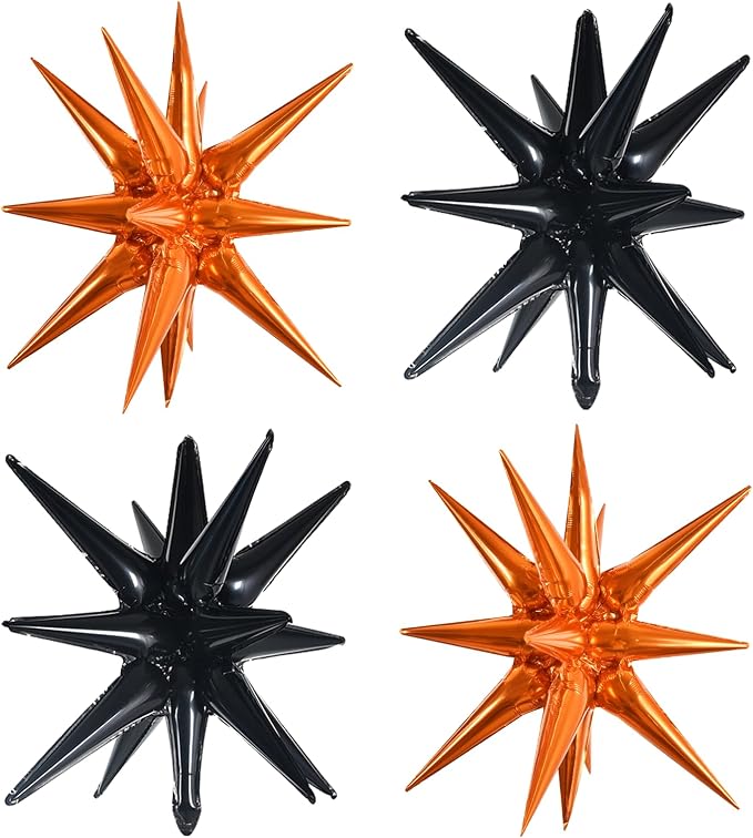 TONIFUL 4 Pcs Explosion Star Balloons Black and Orange Foil Party Decor | 22 by TONIFUL