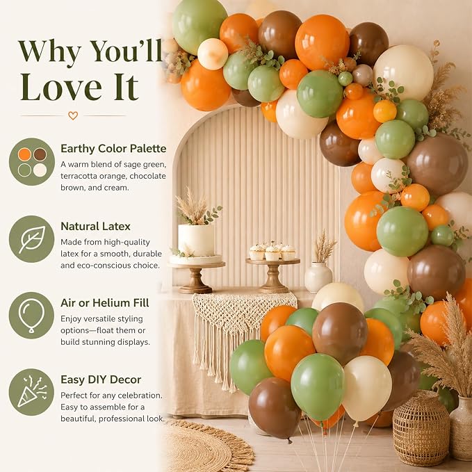 Sage Green and Orange Balloons, 12 Inch Green Brown Orange Balloons Olive Green - Image 2