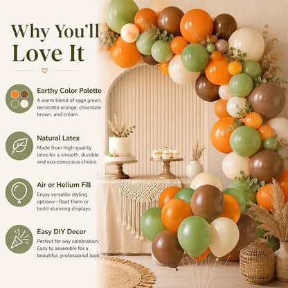Sage Green and Orange Balloons, 12 Inch Green Brown Orange Balloons Olive Green - Image 2