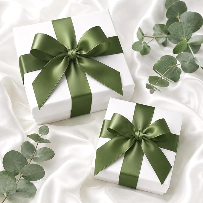 KINGLAKE Olive Green Satin Ribbon - Image 3