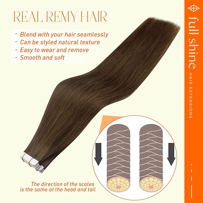 Full Shine Brown Tape in Hair Extensions Human Hair 10Inch Color 4 Medium Brown Short Straight Tape in Extensions 20 Pcs 30 Gram Seamless Hair Extensions Tape in Natural Real Human Hair for Party