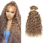 Color #22 Bundles Human Hair Ash Blonde Water Wave Bundle 22 24 26 Inch Niegmeag Color #22 Wet and Wavy Bundle Hair Weave Grey Blonde Color 300g