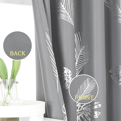 Silver Palm Tree Unique Design Pattern Blackout Curtains Energy Saving Curtains - Image 3