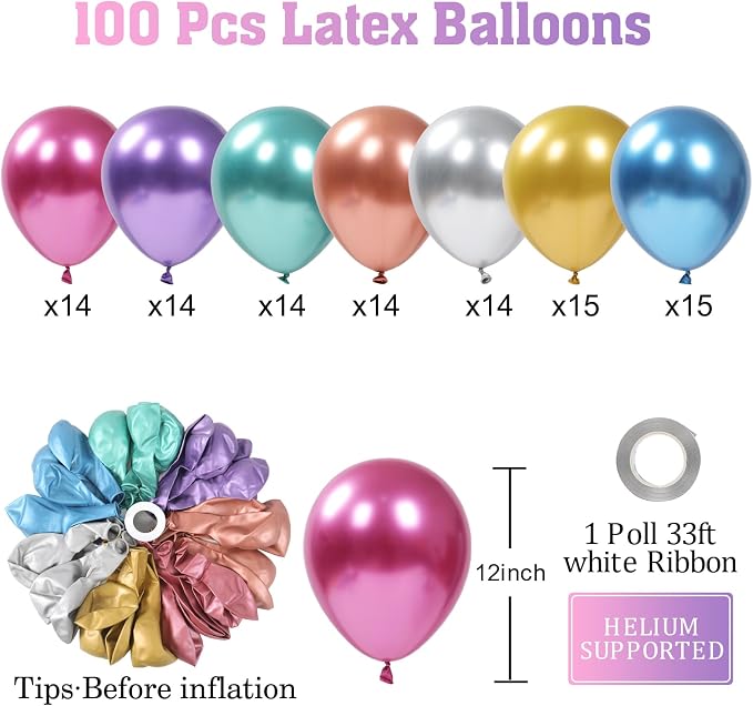 Patimate Metallic Colorful Chrome Latex Party Balloons 100 Pack 12 Inch | - Image 4