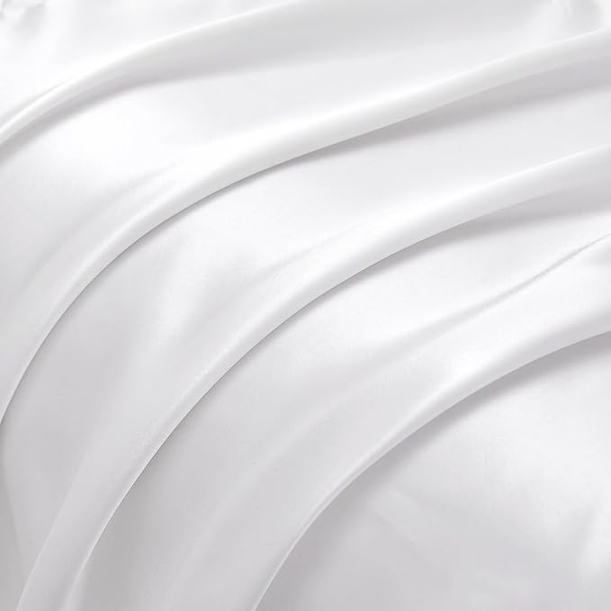 White Satin Pillowcase Standard Set of 2 with Envelope Closure，White Silk Pillowcase for Hair and Skin (20x26)