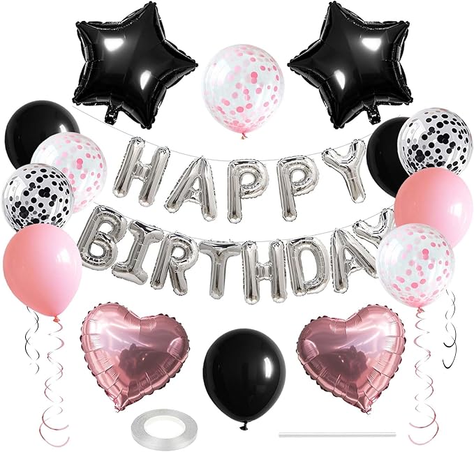 27 Pcs Pink Silver Black Birthday Decorations, 3D Letters Multi Color Happy by WEIKA