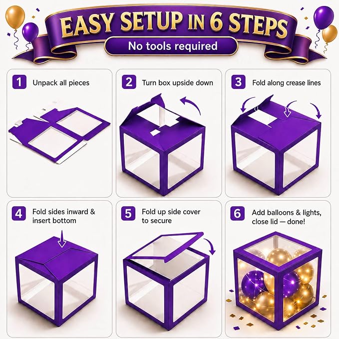 Graduation Decorations Class of 2026 Purple and Gold Balloon Boxes and Arch - Image 5