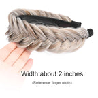 DIGUAN Wide Messy Braided Headband With Teeth Synthetic Hair Plaited Headband High Elasticity Braids Chunky Fishtail Braided Hair Band Hairpiece for Girls Women Beauty Accessory (White Gray Brown)