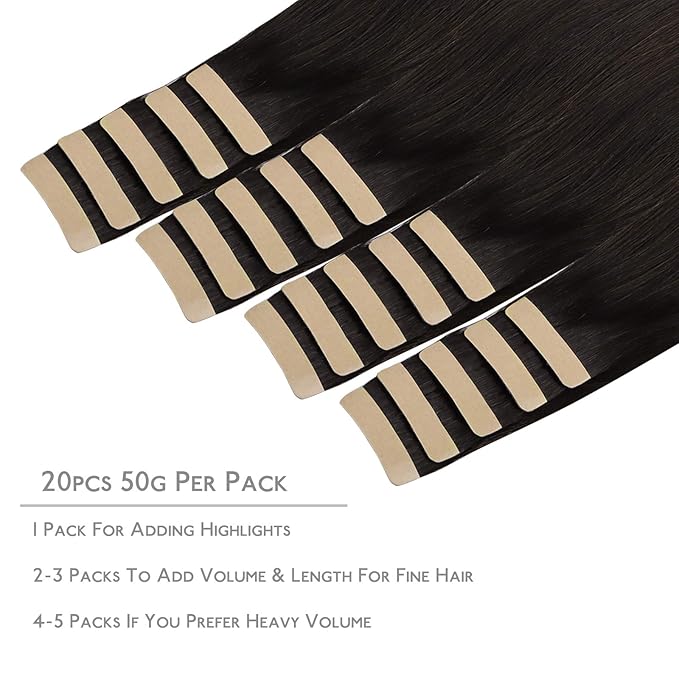 WENNALIFE Tape in Hair Extensions Human Hair, 20pcs 50g 18 inch Dark Brown Remy Hair Extensions for Women Tape Ins Straight Extensiones De Cabello Humano Skin Weft
