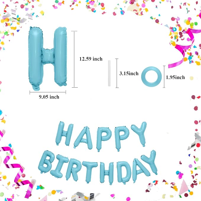 Happy Birthday Balloons Banner 16 Inch Mylar Sign | Blue Reusable Foil Letter - Image 3