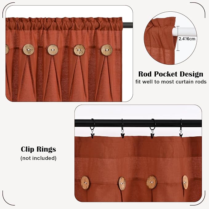 Farmhouse Valance Curtains, Boho Cotton Linen Kitchen Valance, Rod Pocket - Image 7