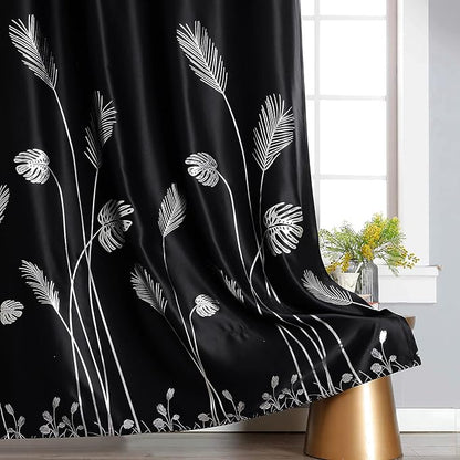 Blackout Curtains 84 Inches Long 2 Panles Elegant Silver Palm Tree Designed - Image 7