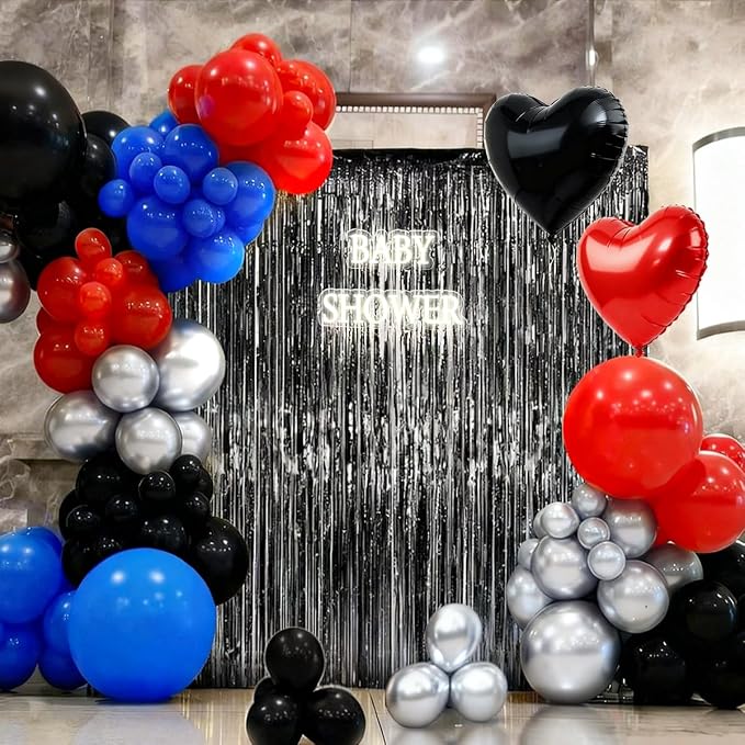 Red Black Silver Blue Balloons Arch Kit - Image 7