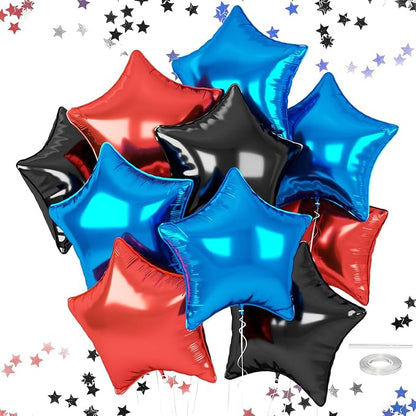 Red Blue Black Star Balloons, 18 Inches Star Foil Balloon by FEYG