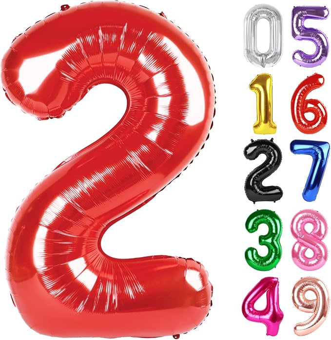 Red Number 2 Balloon 40 Inch, 2nd Birthday Party Decorations Men Women | Foil by IWERP