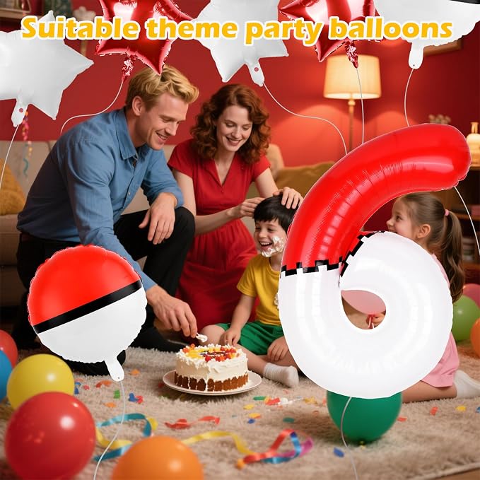 40 Inch Red & White Cartoon Themed Theme Number Balloon, Number Block Foil - Image 3