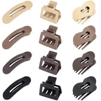 12 Pack Flat Hair Clips for Women-3 Styles Matte Neutral Flat Claw Clips, Black, Blonde,Light Brown & Dark Brown, French Duckbill Styling Accessories (Matte Neutral-3)