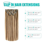 SURNEL Clip in Hair Extensions Piano Chocolate Brown and Caramel Blonde 18 Inch 6pcs 120g Clip in Hair Extensions Remy Human Hair(#4P27,18'')