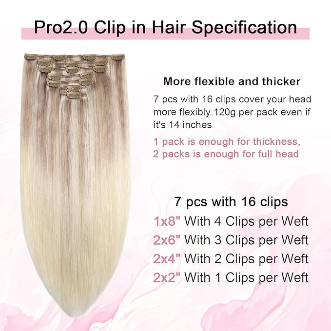 Pro2.0 Clip in Hair Extensions Real Human Hair 22inch 7pcs #18/22/60 Balayage Ash Blonde to Golden Blonde and Platinum Blonde Hair Extensions Clip in Human Hair 120g（#18/22/60-22inch）