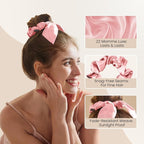 THXSILK 100% Mulberry Silk Bow Scrunchies 3-Pack, 22 Momme Mulberry Silk Hair Ties for Women, Cute Bunny Ear No Damage Ponytail Holders, Fashion Hair Accessories for Girls(M, Charming Pink)