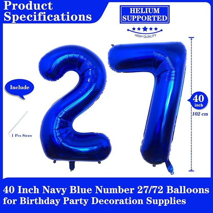 Navy Blue 27 Number Balloons, 40 Inch Giant Number 27 Balloons Foil Mylar - Image 2