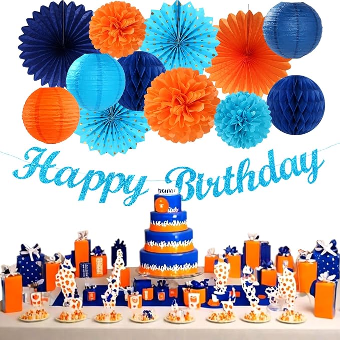 Orange Blue Men Birthday Decorations - Image 2
