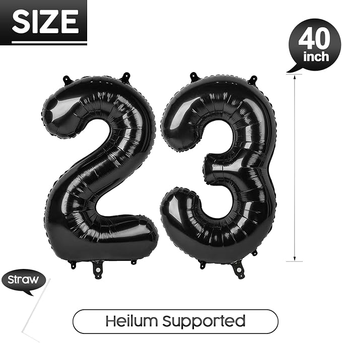 23 Balloon - Black Birthday Number Balloons, 40 Inch Decorations Men Women | - Image 5