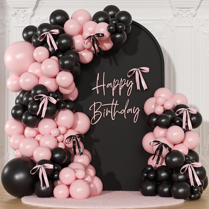 141Pcs Pink and Black Balloon Arch Kit, Birthday Decorations | Pink and Black by NUTTYBASH