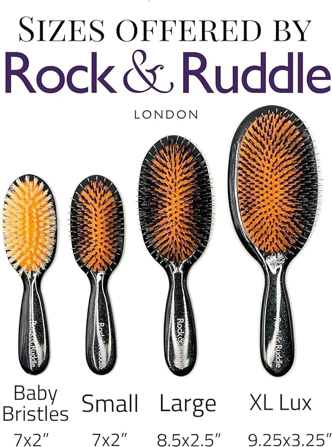 Rock & Ruddle Natural Mixed Boar Bristle Hair Brush for Women and Kids (Small/Travel Size, 17.5cm - Perfect for Wet or Dry Hair, Detangling Smoothing Blowdrying - Made in UK - Pretty Blue