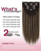 Moresoo Clip in Hair Extensions Real Human Hair Brown Balayage Clip in Extensions Human Hair Dark Brown to Chestnut Brown Full Head 7pcs 120g 20Inch