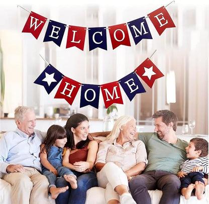 Welcome Home Banner Decorations Glitter Red Blue Bunting Backdrop - Image 4