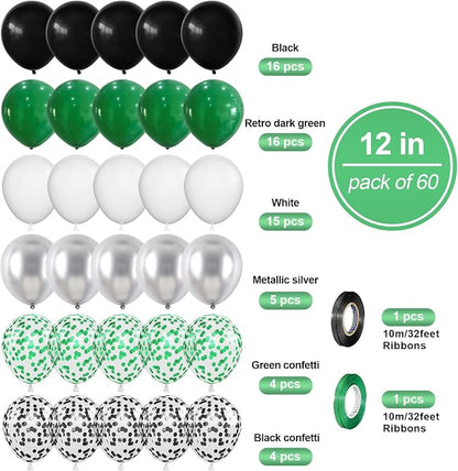 Dark Green Balloons Set, Confetti & Metallic Silver Latex - Image 2