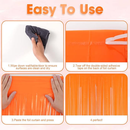 Voircoloria Pastel Orange Foil Fringe Backdrop Curtains, 3 Pack | Tinsel - Image 4