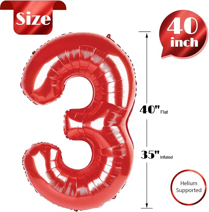 Red Number 3 Balloon 40 Inch - Image 5