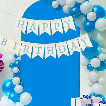 Light Blue Happy Birthday Banner Pre-strung Burlap Bunting Party Backdrop Sign - Image 4