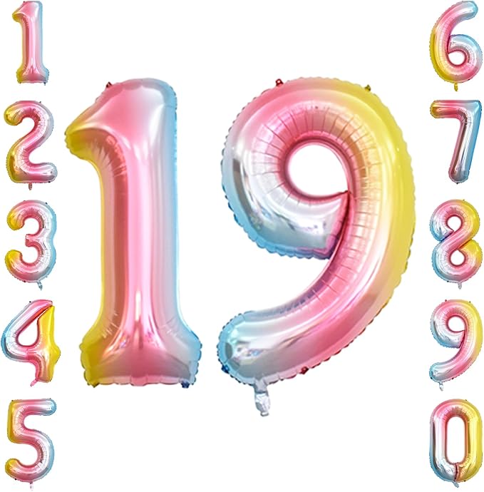 Rainbow Ombre Number 19 Balloon 40 Inch Pastel Foil by Unknown