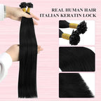 YoungSee U tip Hair Extensions Black U Tip Hair Extensions Human Hair Jet Black 16 Inch Keratin Tip Extension Real Human Hair Silky Smooth Texture 1g/s 50s/50g for School