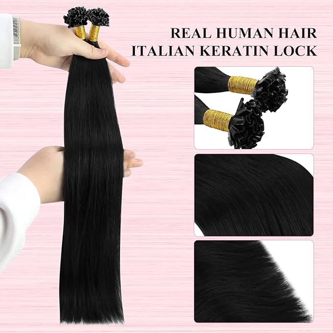 YoungSee U Tip Hair Extensions Black UTip Hair Extensions Human Hair Jet Black 18In Utip Keratin Hair Extension Remy Hair K-Tips Hair Extension Comfortable and Soft Hair for Daily 50s/50g