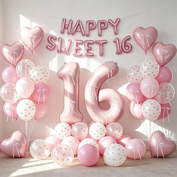 80Pcs Pink Happy Sweet 16th Birthday Decorations - Image 6